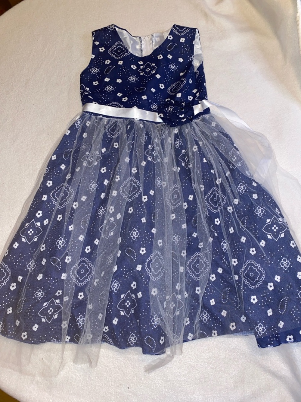 Girls Navy Blue Paisley Tulle Party Dress